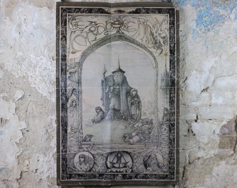 1976 Vintage Lord of the Rings Tolkien Poster, well worn, by James Cauty 1976 original, featuring Gandalf, Frodo and Sam