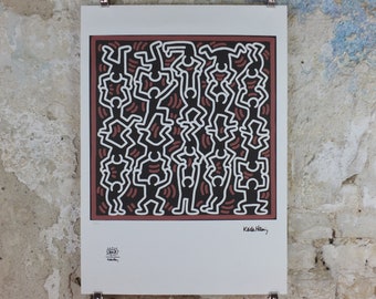 1990 Keith Haring Poster, Untitled, supporting figures, Limited Edition of 150, Keith Haring Foundation Prints, Pop Art, Street, wall decor