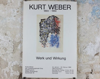 1986 Kurt Weber Poster, Graz Succession painter, Austrian expressionist, artist gallery exhibition, wall art decor