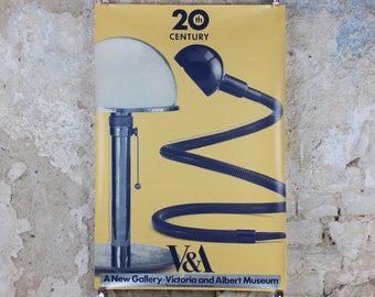 1990s V&A Museum Poster, Lamps in the 20C, MT8 lamp (1924) and Hebi lamp (1974), Victoria and Albert gallery exhibition wall art decor