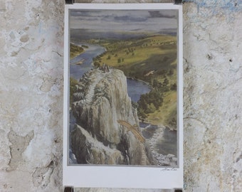 Signed 1997 The Carrock Poster, by Alan Lee, from The Hobbit, J.R.R. Tolkien, Beorn and the Eagles, illustration print wall art decor