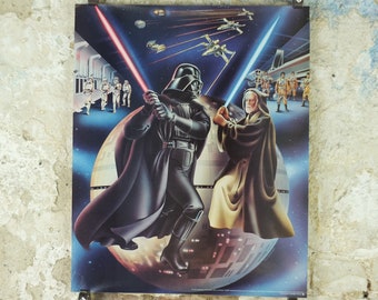 1978 Star Wars Poster, Proctor & Gamble, Darth Vader Obi Wan Kenobi lightsaber duel, advertising Cascade Cheer Dawn, wall art decor