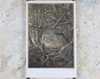 Signed 1997 Mirkwood Poster, by Alan Lee, At the Forest Gate from The Hobbit, J.R.R. Tolkien, illustration print wall art decor