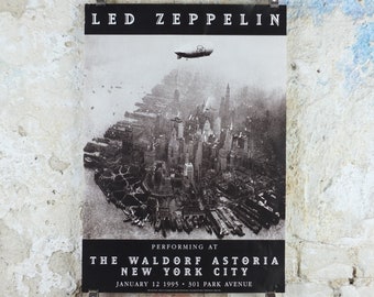 1995 Led Zeppelin Tour Poster, Induction to Hall of Fame, At the Waldorf Astoria, New York City, 301 Park Avenue, musical wall art decor
