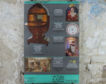 1987 V&A Museum Poster, What's New at the VA? Victoria and Albert, gallery exhibition wall art decor