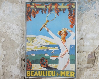 Beaulieu-sur-Mer Cote d'Azure Poster, SNCF French Riviera, reproduction from the 1980s, wall art decor