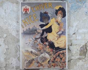 L'Hiver Nice Cote d'Azure Poster, Pier Pavillion on the French Riviera, reproduction from the 1980s, wall art decor