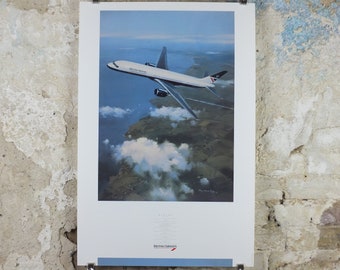 1989 British Airways Poster, Boeing 757, by Roy Huxley, BA Aviation aircraft aeroplane plane, travel wall art decor