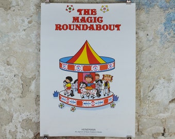 1992 The Magic Roundabout Poster, advertising for children's books from Serge Danot, Heinemann books, wall art retro decor