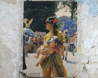 1982 Hippy Woman with Baby Poster, Peace and Love, Svanholm Film Festival, Denmark, wall art decor, cinema film memorabilia