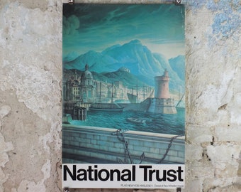1970s Original National Trust Poster, Plas Newydd, Llanfairpwllgwyngyll, Anglesey, Wales, heritage conservation, wall art retro decor