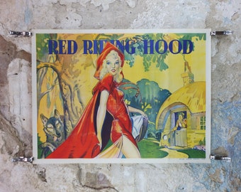 1930s Little Red Riding Hood Pantomime Poster, panto theatre from Taylors of Wombwell Yorkshire, lithograph wall art decor
