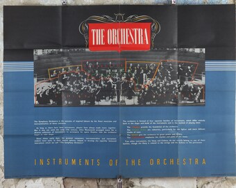 Vintage Instruments of the Orchestra Poster, Strings, Woodwind, Brass, Percussion, classical music wall art decor