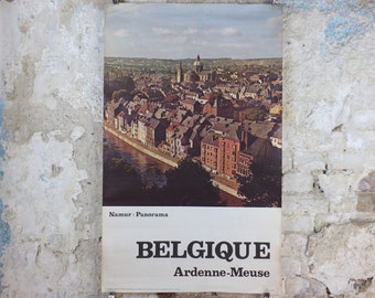 1970s Belgium Travel Poster, Namur Panorama, St Aubins cathedral, Belgique travel tourism holiday vacation wall art