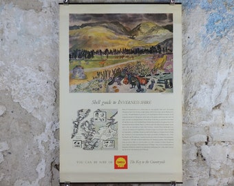 Shell Guide to Inverness-shire Poster, Scotland by Leonard Rosoman 1950s vintage, The Key to the Countryside, educational wall art and decor