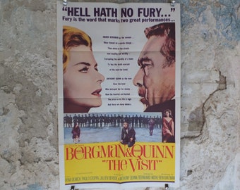 Original Vintage Movie Poster The Visit 1964 1960s wall art Hell hath Fury Ingrid Bergman Anthony Quinn US one sheet cinema film memorabilia