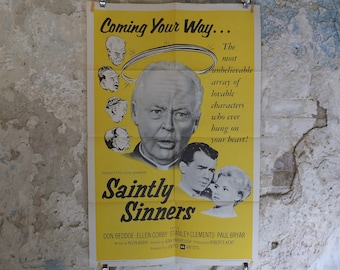 Original Vintage Movie Poster Saintly Sinners 1962 1960s wall art yellow sixties kitsch US one sheet cinema film memorabilia