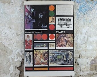 1966 History of Mail Transport Poster, Trains, GPO, General Post Office, by Michael Heslop, Royal Mail, SPWDC3, decor wall art