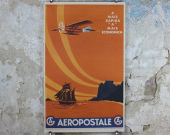 1988 Air France Aeropostale Poster, "The fastest and most economical" 1930, from the Air France Museum, Aviation, travel wall art decor
