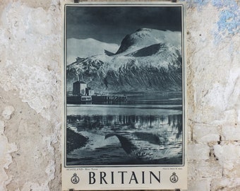 1947 Ben Nevis Britain Poster, Fort William Scotland, Travel Association United Kingdom, travel tourism holiday vacation wall art decor