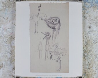 Guinness Ostrich Zoo Poster, by John Gilroy, drafts in pencil, Advertising campaign Wall art retro 1990s