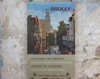 1960s Belgium Travel Poster, Bruges, Brugge, Venice of the North, canals, Belgique travel tourism holiday vacation wall art