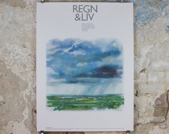 1992 Rain & Life Poster, Regn and Liv, Environmental Danish Design, by Peter Nielsen for Danfoss, Scandanavian wall art decor
