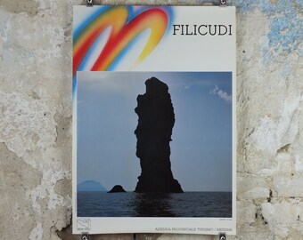 1980s La Canna Filicudi Italy Travel Poster, Messina Strait, island paradise, travel tourism, holiday vacation, wall art decor