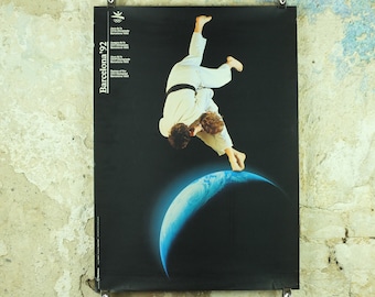 Vintage Barcelona Olympic Poster, Judo and Martial Arts by Addison Allsport / NASA, 1992, XXV Olympiad, post modern, sport wall art 1990s