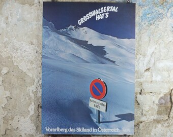 1970s Grosswahlsertal Hats Ski Poster, Skiland Vorarlberg Austria, warning sign, Snow, mountain tourism skiing vacation wall art decor