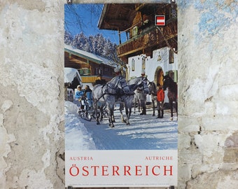 1970s Austrian Ski Resort Poster, St Johann in Tyrol, published by Austrian Federal Government, travel tourism skiing, wall art decor, 1970s