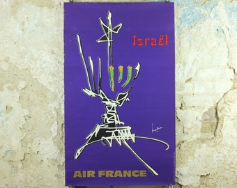 1967 Original Air France Poster, Israel by Georges Mathieu, lyrical abstraction, Abstract Art, Aviation, travel wall art decor