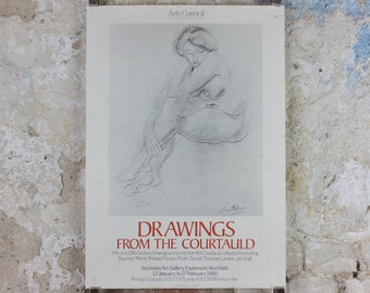 1980 Auguste Rodin Poster, Drawings from the Courtauld, female nude, Arts Council of Great Britain artist gallery exhibition, wall art decor