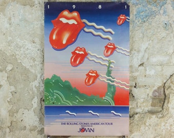 1981 Rolling Stones Concert Poster, American Tour, Tattoo You, Lips and Tongue, Presented by Jovan, P/N 6-8000-58, music wall art decor