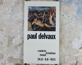 1973 Paul Delvaux Poster, Nudes in the Water, Casino Heist Knokke, surrealism, artist gallery exhibition, wall art decor