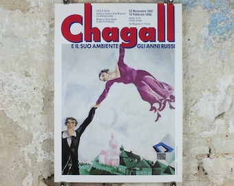 1997 Marc Chagall Poster, The Promenade 1918, Museum of Modern Art Torino, Cubism and Expressionism, gallery exhibition, wall art decor