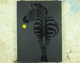 Vintage Zebra Poster by Rachel Klein from Shohar in Israel, Modernist Popart, mid century silkscreen print wall art 1960s