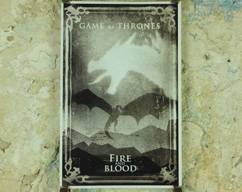 Vintage Game of Thrones House Targaryen Poster, Fire and Blood, Dragon, A Song of Fire and Ice, illustration print wall art 1990s