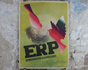 1950 ERP European Recovery Fund Poster, Inter-European Cooperation, Marshall Plan, by Rudolf Korunka, nest, European Union, wall art decor