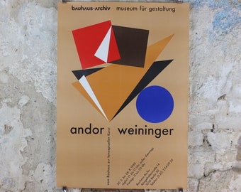 1990 Bauhaus Poster, Andor Weininger, Conceptional Bauhaus art, Art Deco Nouveau, gallery exhibition, wall art decor