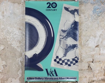 1990s V&A Museum Poster, Radio in the 20C, Radio in a Bag (1983) and Elko 22 (1945), Victoria and Albert, gallery exhibition wall art decor