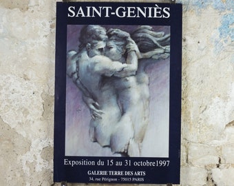 1997 Francis Saint Genies Poster, The Lovers' Embrace, Surrealist Symbolist erotic, artist gallery exhibition, wall art decor