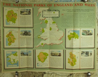 Original Vintage National Parks of England and Wales Poster Lake District Peak Snowdonia Dartmoor York Pembrokeshire wall art 1950s 1955