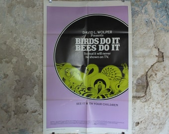 Original Vintage Movie Poster Birds do it Bees do it 1974 1970s wall art animals mating documentary US one sheet cinema film memorabilia