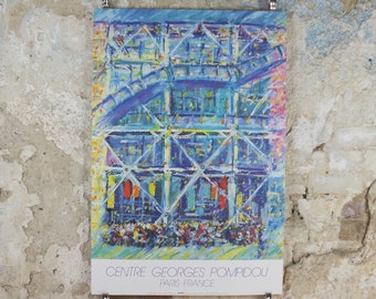 1989 Centre Georges Pompidou Poster, Paris France, 80s fluoro pop art, gallery wall art decor