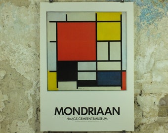 Vintage Piet Mondrian Poster, Composition in Red Yellow Blue 1921, Dutch abstract, De Stijl The Style, Neoplasticism, Exhibition 1980s