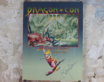1998 Signed Roger Dean Poster, Dragon Con 1998, Magnetic Storm, fantasy wall art decor
