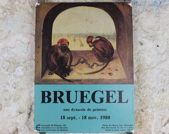 1980 Bruegel Poster, Two Chained Monkeys 1562,  Pieter Bruegel the Elder, Dutch and Flemish artist gallery exhibition, wall art decor