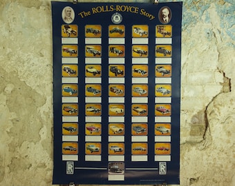 Original Vintage British Rolls Royce Story Poster Crewe luxury brand design sports car Cheshire history Advertising print wall art 1990s