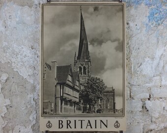 1947 The Crooked Spire Britain Poster, Chesterfield, Travel Association United Kingdom, travel tourism, holiday vacation wall art decor